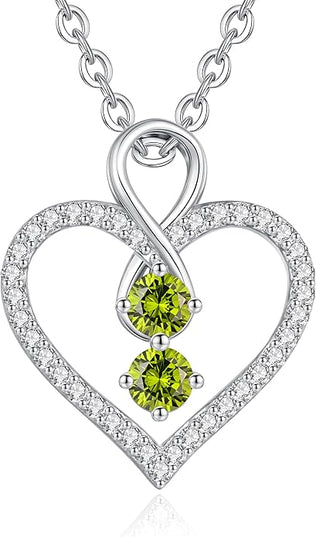 LOUISA SECRET Infinity Double Birthstone Necklace, 925 Sterling Silver Tiny Pendant Heart Necklace for Women Wife Her, Best Jewelry Gift Heart Jewelry Meaningful Gift for Valentine's Day, Christmas, Birthday Anniversary