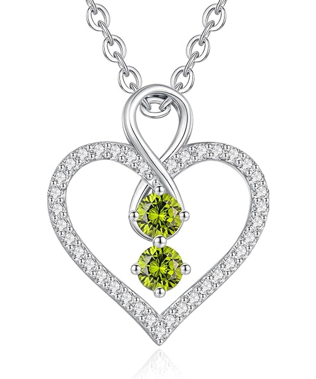 LOUISA SECRET Infinity Double Birthstone Necklace, 925 Sterling Silver Tiny Pendant Heart Necklace for Women Wife Her, Best Jewelry Gift Heart Jewelry Meaningful Gift for Valentine's Day, Christmas, Birthday Anniversary