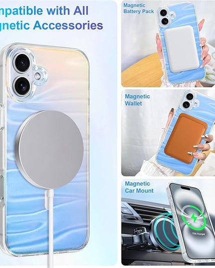 Cute Case for iPhone 16 Case for Women Girls [ Compatible with Magsafe ] Clear Glitter Girly Aesthetic Rainbow Sparkly Bling Magnetic Phone Cover, Iridescent Milky Way