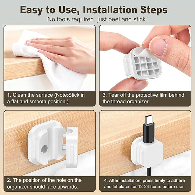 10 Pack Magnetic Cable Clips, Cord Organizer Holder with Strong Adhesive, Desk Cable Management for Home Office Car Desktop Nightstand, Adjustable Wire Keeper (White)