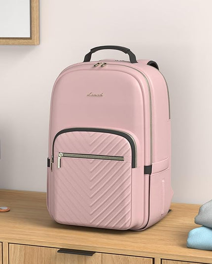 LOVEVOOK Laptop Backpack for Women 15.6 inch,Cute Womens Travel Purse,Professional Laptop Computer Bag,Waterproof Work Business College Teacher Bags Carry on Backpack with USB Port,Pink