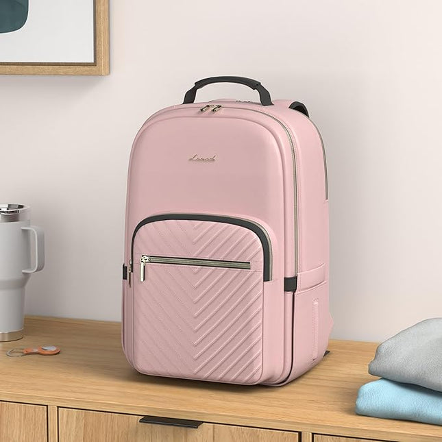 LOVEVOOK Laptop Backpack for Women 15.6 inch,Cute Womens Travel Purse,Professional Laptop Computer Bag,Waterproof Work Business College Teacher Bags Carry on Backpack with USB Port,Pink