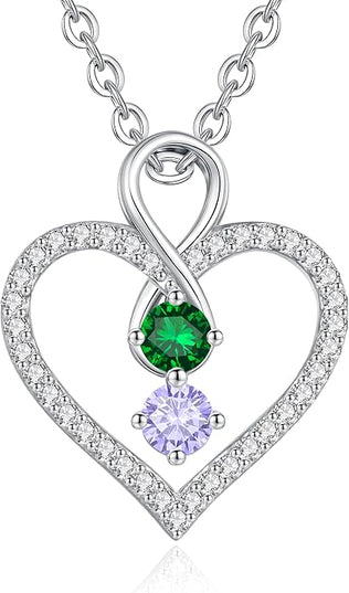 LOUISA SECRET Infinity Double Birthstone Necklace, 925 Sterling Silver Tiny Pendant Heart Necklace for Women Wife Her, Best Jewelry Gift Heart Jewelry Meaningful Gift for Valentine's Day, Christmas, Birthday Anniversary