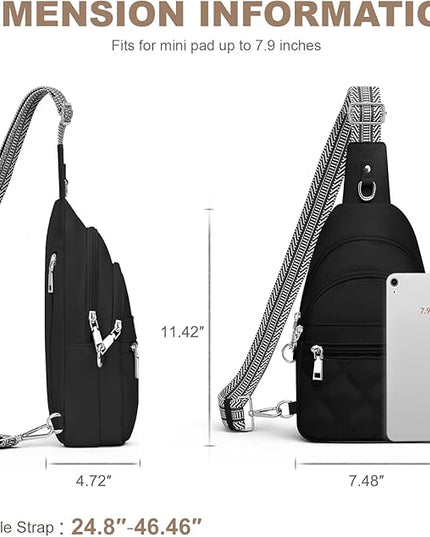 Sling Bag for Women, Anti-Theft RFID Crossbody Bag Nylon Sling Purse for Travel, Puffy Small backpack for Daily Hiking Sports Black