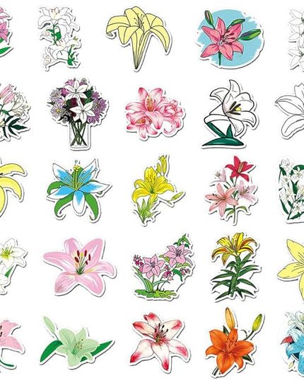 Aesthetic Lily Vinyl Stickers, 50 PCS Waterproof Floral Decals for Laptops, Scrapbooking, Notebooks, Water Bottles, Suitcases, Phones & DIY Decor