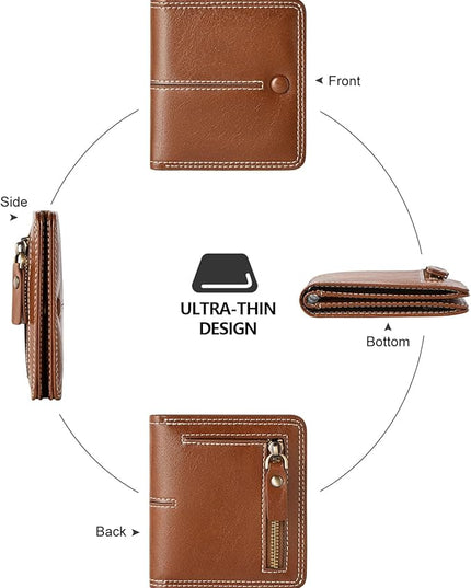 TFKGS Slim Wallet for Women Vegan Leather RFID Blocking, Small Thin Credit Card Holder Bifold Compact Pocket Ladies Mini Purse Brown