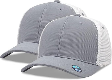 [2 Pack] Hybrid Stretch-Fitted Trucker Cap, Baseball Cap with Air Mesh