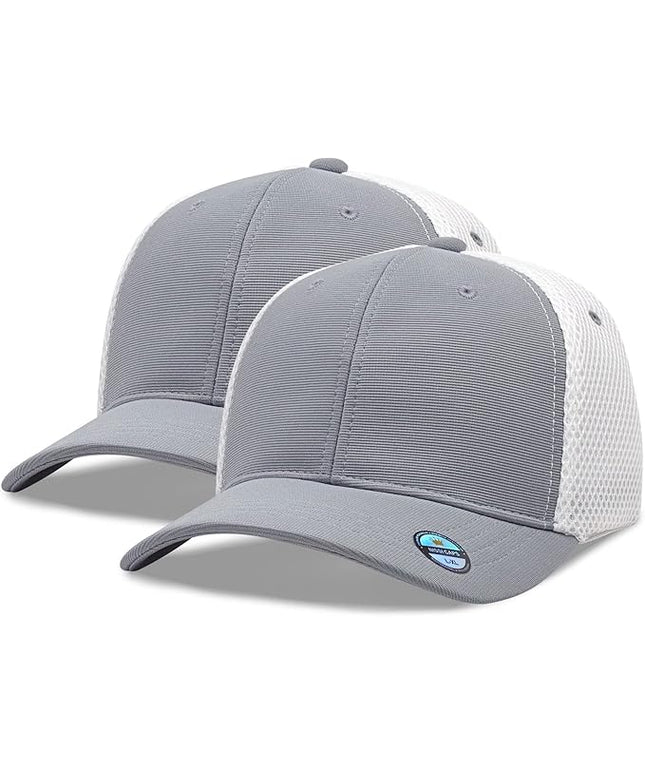 [2 Pack] Hybrid Stretch-Fitted Trucker Cap, Baseball Cap with Air Mesh