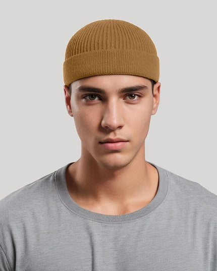 vidsel Thin Wool Fisherman Beanie for Men Women, Short Knit Cuff Trawler Watch Hats