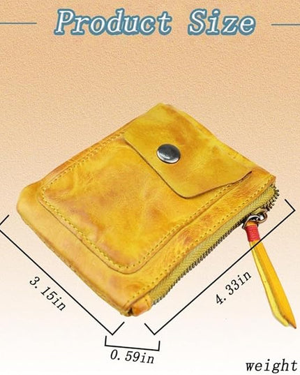 ZYLOXAR Genuine Leather Coin Pouch with Zipper Snap Closure Crazy Horse Wallet for Women (Yellow)