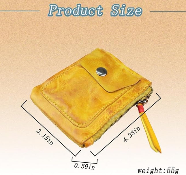 ZYLOXAR Genuine Leather Coin Pouch with Zipper Snap Closure Crazy Horse Wallet for Women (Yellow)