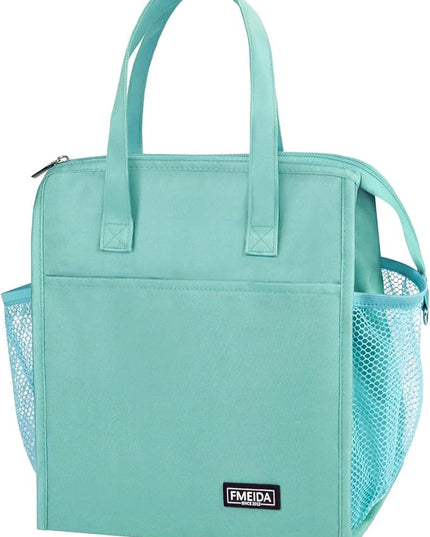 Fmeida Insulated Lunch Bag Women, Leakproof Womens Lunch Bag, Thermal Adult Lunchbag with Front Side Pockets, Reusable Lunch Bag for Office Work Travel Picnic Large Mint Blue