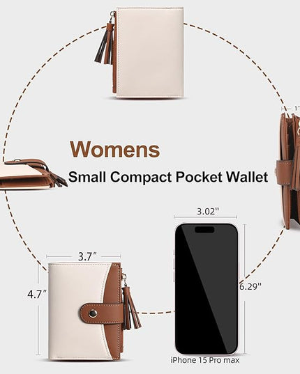 yiijay Small Wallet for Women RFID Blocking Tassle Bifold Slim Thin Leather Wallet Credit Card Holder Wallet Ladies Mini Wallet with Widened Zipper Pocket