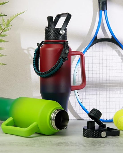 BJPKPK Insulated Water Bottles with Straw Lid, 23oz Metal Water Bottle with 2 lids & Paracord Strap, Double Wall Stainless Steel Vacuum Tumblers, Cups, Mugs, Thermo for Hot& Cold Drinks, Bamboo Grove