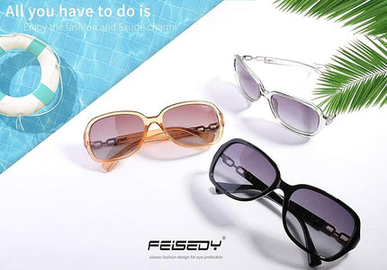 FEISEDY Vintage Square Polarized Sunglasses for Women UV400 Travel Driving Fashion Arcuate Sunglasses B2526