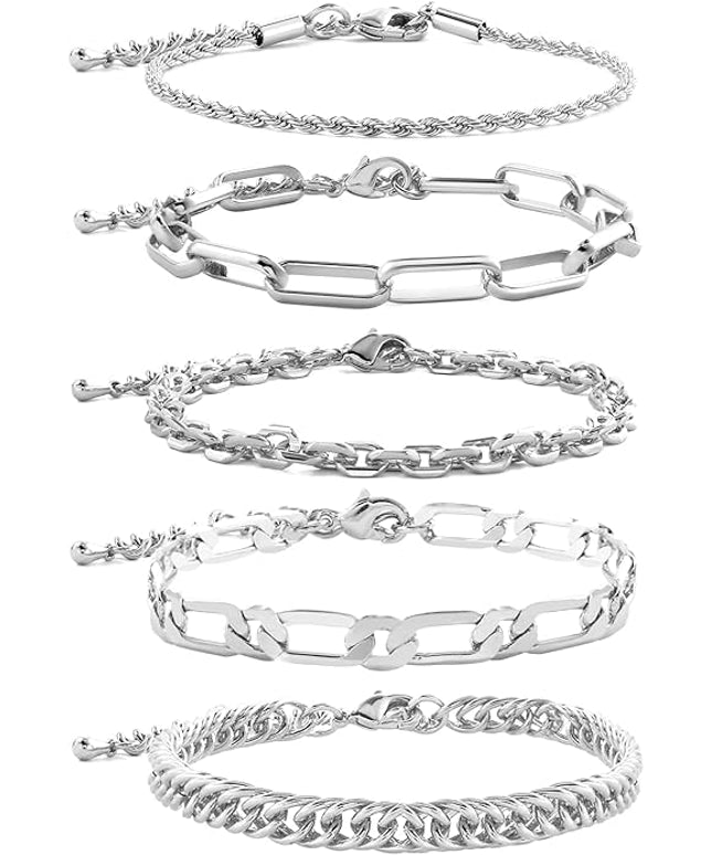 Waterproof Gold Chain Bracelet For Women Non Tarnish,14K Gold Plated Link Dainty Bracelets Stake Layered Bracelet Set Hypoallergen Gold Jewelry