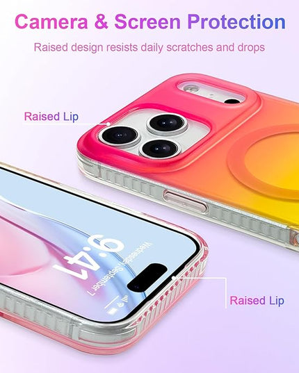 Aesthetic Case for iPhone 17 Pro Max Case for Women Girls [Compatible with Magsafe] Cute Girly Trendy Glitter Sparkly Rainbow Magnetic Protective Phone Cover, Matte Iridescent Red & Yellow