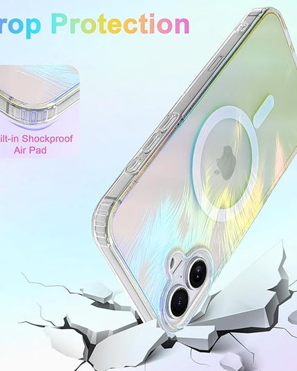 Glitter Case for iPhone 17 Case for Women Girls [ Compatible with Magsafe ] Clear Cute Aesthetic Girly Iridescent Feather Sparkly Bling Magnetic Phone Cover, Gradient Blue & Pink