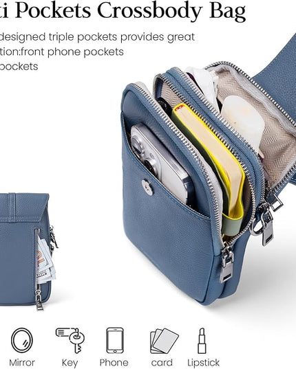 befen Genuine Leather Small Crossbody Bags for Women, Multi Pocket Cell Phone Crossbody Purse with RFID Blocking Card Slots