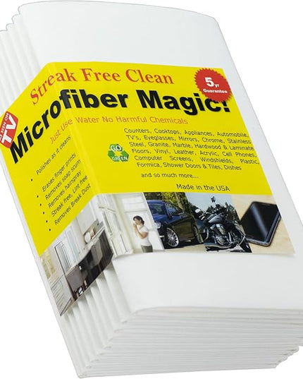 Microfiber Magic Streak Free Cleaning Cloth 10 Pack Clean Any Surface with Just Water Eco Friendly Perfect for Window, Mirror, Glass, Kitchen, Counters, Appliances, Car, Cycle, TV Screen