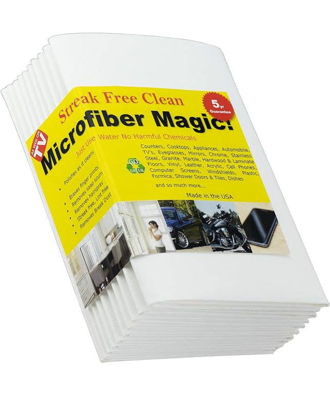 Microfiber Magic Streak Free Cleaning Cloth 10 Pack Clean Any Surface with Just Water Eco Friendly Perfect for Window, Mirror, Glass, Kitchen, Counters, Appliances, Car, Cycle, TV Screen