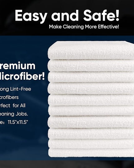 AIDEA Microfiber Cleaning Cloth White-100PK, Absorbent Cleaning Rags, Commercial Shop Rags Lint-Free, Scratch-Free, White Microfiber Towels for Cars, Kitchen Towels White 11.5 in.x 11.5 in.