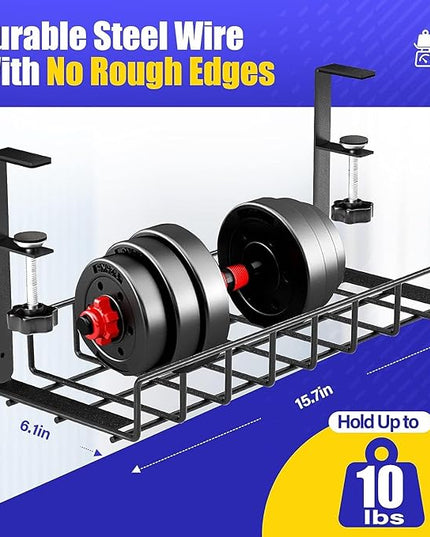 Under Desk Cable Management Tray, Xpatee Upgraded Wire Management No Drill No Screws, Cable Tray with Clamp for Wire Organizers, Computer Cord Rack for Office, Home - No Damage to Desk Black