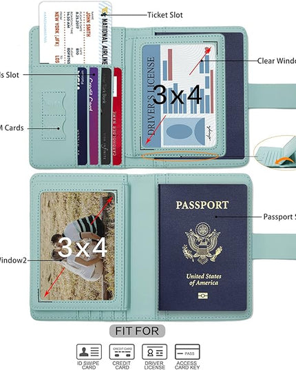 Melsbrinna Passport Holder,Passport Holder Card Slots,Cute Passport cover for Women/Men,Waterproof Rfid Blocking Travel Wallet (Pink Aqua green)