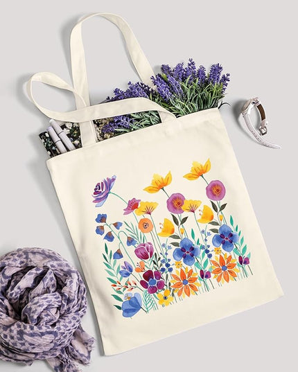 AUSVKAI Canvas Tote Bag for Women, Aesthetic Cute Grocery Grocery Reusable Cotton Gift Bag for Shooping Beach Trendy Gifts