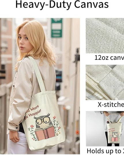 Tote Bag for Women, Reusable Zippered Canvas Bag with Handles Pocket Thick Canvas, for Grocery Shopping Beach Gift