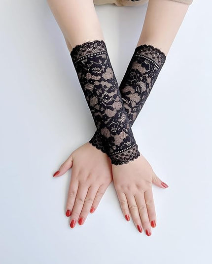 Women's Short Lace Gloves Fingerless for Driving Wedding Wrist Length Bridal Prom Gloves