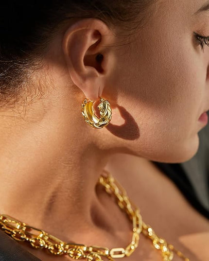 18K Gold Plated Chunky Hoop Earrings for Women Fashion Thick Gold Hoops Set Jewelry for Birthday Christmas Gifts