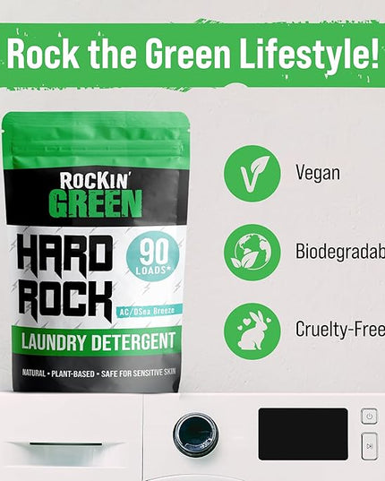 Rockin' Green Hard Rock Powder Laundry Detergent (90 Loads) - Natural Powdered Laundry Detergent, Sensitive Skin Laundry Powder (AC/DSea Breeze)