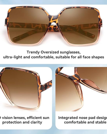 Dollger Oversized Square Sunglasses for Women Big Large Wide Fashion Shades for Men UV Protection Unisex