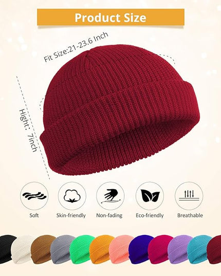 Geyoga 12 Pcs Trawler Beanie Hats for Men Fisherman Roll up Short Cuff Knit Beanie Bulk Winter Watch Cap for Men Women