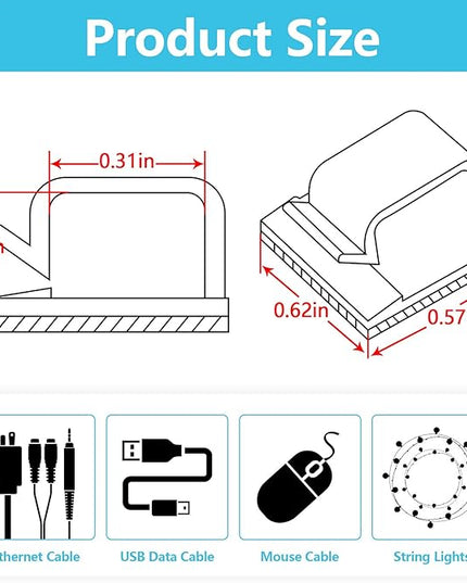 100PCS Adhesive Cable Clips, Wire Holder Organizer, Cord Management, Cable Staples, Christmas String Lights, White, Small