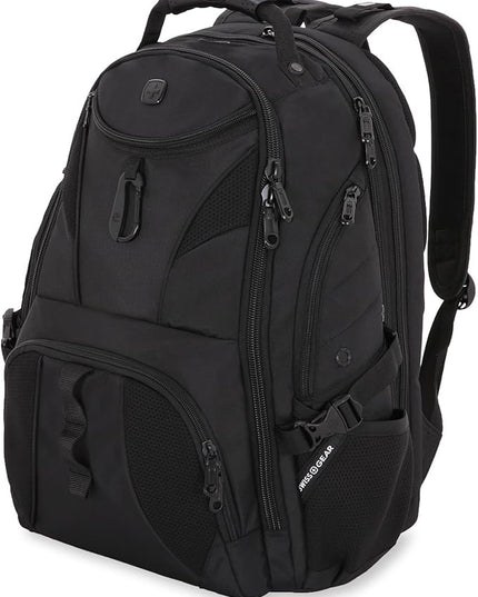 SwissGear 1900 ScanSmart 17” Laptop Backpack Black/Black – Reflective Tech Backpack with ScanSmart Compartment – Multiple Organizer Pockets & RFID Scan Blocking Technology