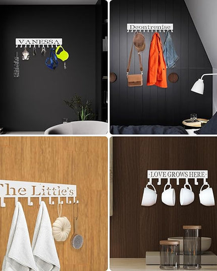 Hppybiry Personalized Metal Key Rack Hooks, Key Holder Wall Mounted Key Hooks, Name Theme Wall Decoration Hooks, Key Hanger Organizer for Living Room, Entryway, Bathroom, Office Decor(Middle)