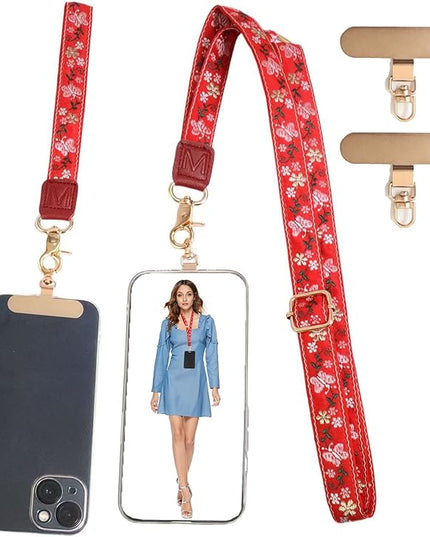 LEMEDE Phone Charm Lanyard, Gold Buckle Adjustable Crossbody and Wrist Strap with 2pcs 360-Degree Rotatable Phone Pad