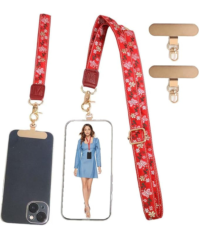 LEMEDE Phone Charm Lanyard, Gold Buckle Adjustable Crossbody and Wrist Strap with 2pcs 360-Degree Rotatable Phone Pad