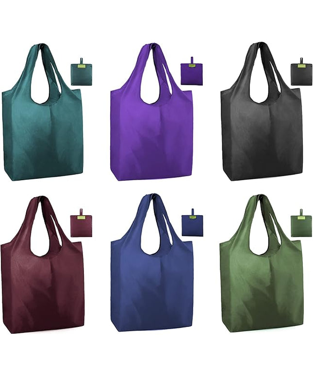 BeeGreen Reusable Grocery Bags Heavy Duty Extra Large 6 Pack Foldable Tote Bag - Cloth Grocery Bags Machine Washable Polyester Fabrics Bulk Shopping Bag - Reusable Gifts for Women (Green Black)