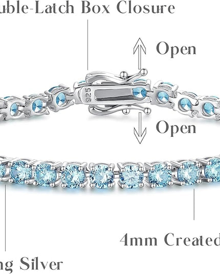 FANCIME Birthstone Bracelet Sterling Silver Gemstone Tennis Bracelets Fine Jewelry Wedding Bridal Prom Birthday Gift for Women Her, Length 7.2 Inch Width 4mm