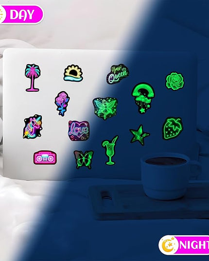 Glow in The Dark Neon Water Bottle Stickers for Kids, 70 Pcs Waterproof Vinyl Laptop Decals, Teens Girls Boys Adults Phone Case Skateboard Luggage Decor