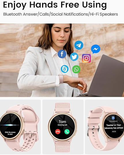 Smart Watches for Women(Answer/Make Calls), 1.27'' AMOLED Screen Activity Trackers with Heart Rate/Sleep/SpO2 Monitor, Smartwatch for iPhone/Samsung/Android, 120+ Sport Modes IP68 Fitness Watch Pink