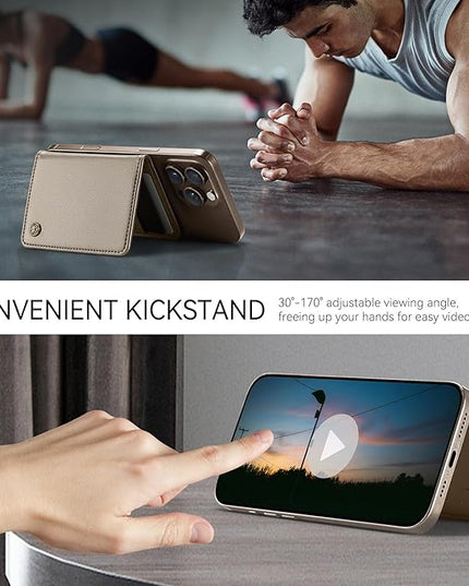 Defencase for Magsafe Wallet Magnetic Card Holder RFID Blocking, Leather Minimalist Phone Wallet Compatible with MagSafe Phones and Cases for iPhone 16/15/ 14/13/ 12/ Pro/Max/Plus, Desert Titanium