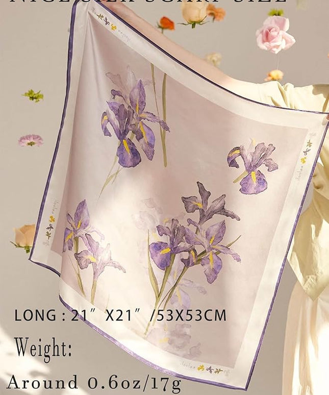 100% Mulberry Silk Scarf for Women Hair Lightweight Square Neckerchief Wrap For Head Scarves 21"