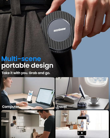 Magnetic Car Phone Holder for Magsafe, Alloy 360° Folding Cell Car Phone Mount with Ultra Stable Suction Cup and Reusable Gel, Dashboard Windshield Stand for iPhone 17-12 Android Pixel Samsung