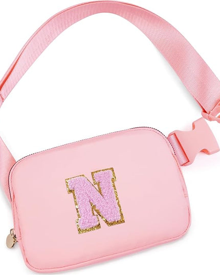 Uygafly Personalized Belt Bag for Women Girls - Fashion Mini Waist Packs with Adjustable Strap - Trendy Travel Fanny Pack Crossbody Bags with Initial Letter - Teen Gifts | Peach,N