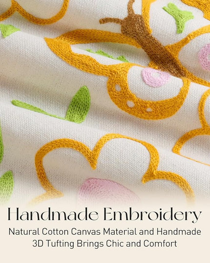 Embroidery Canvas Tote Bag for Women - Reusable Totes with Pocket & Buckle Aesthetic Cute Grocery Shoulder Bag