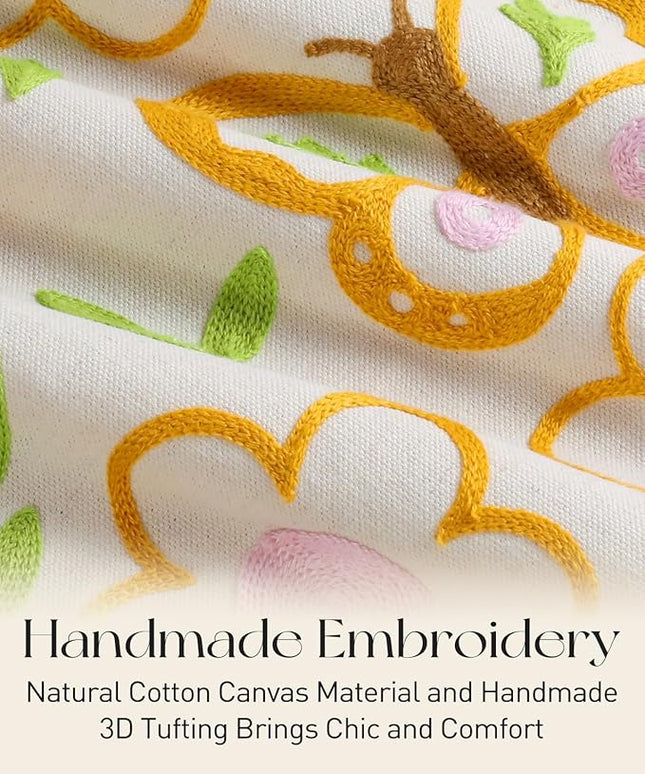 Embroidery Canvas Tote Bag for Women - Reusable Totes with Pocket & Buckle Aesthetic Cute Grocery Shoulder Bag